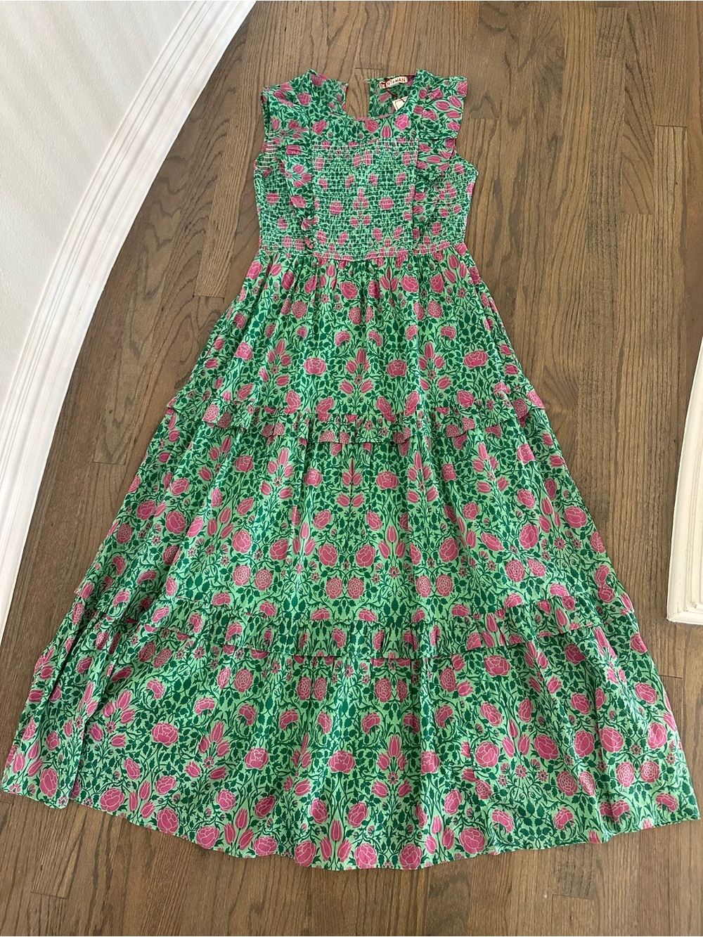Banjanan Green and Pink Floral Tiered Maxi Dress